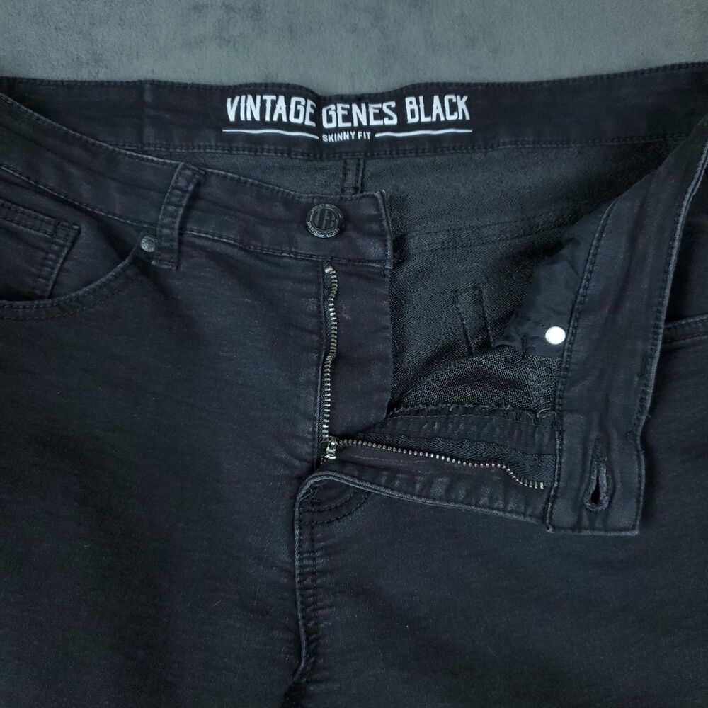 Vintage Genes Black Jeans Mens 36x30 Black Skinny Fit Stretch Denim Pants - Picture 10 of 15